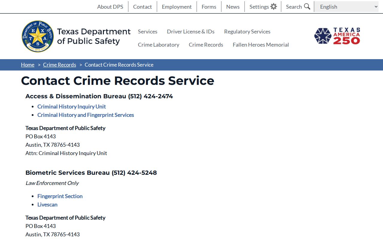 Crime Records Division contact channels for Runnels County criminal case record questions