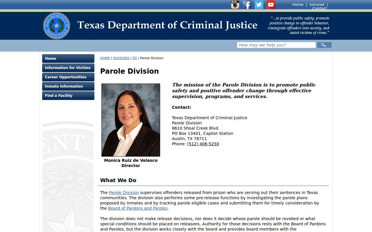 TDCJ Parole Division information following Runnels County arrest and court records