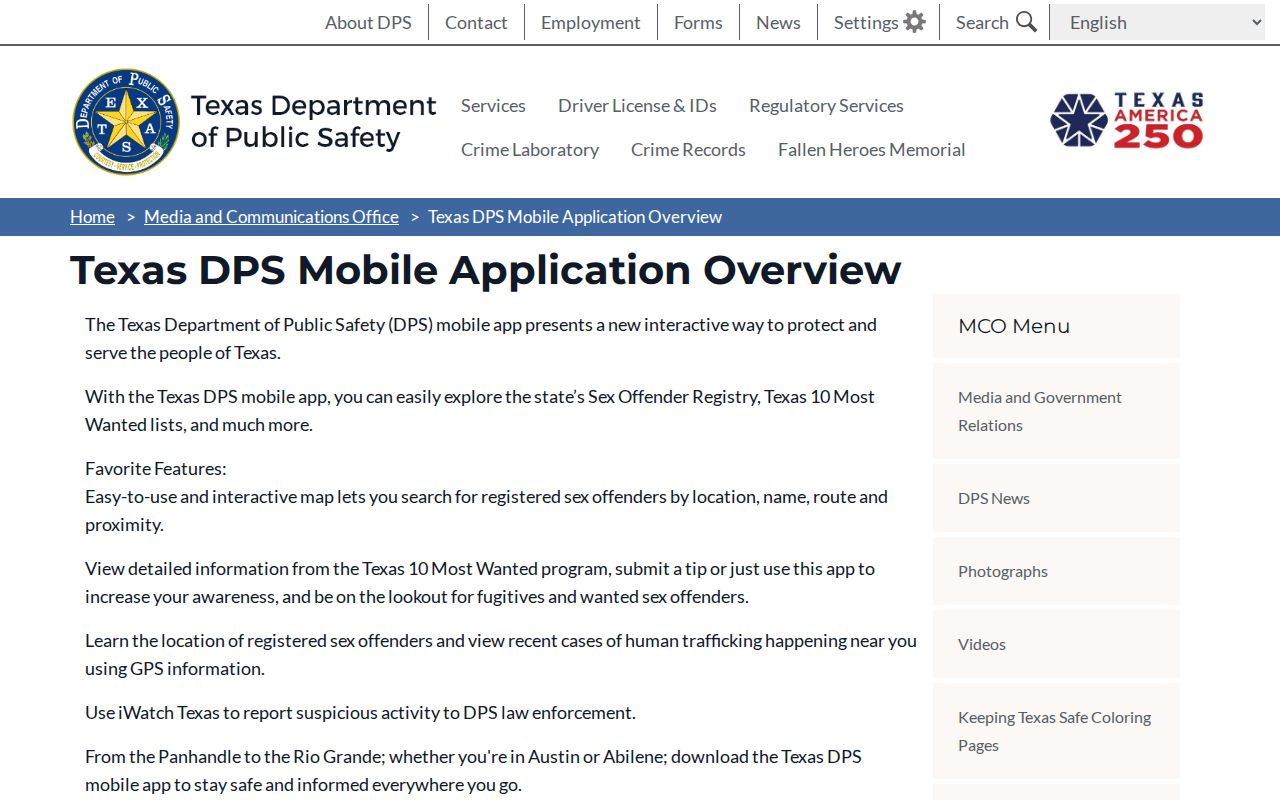 Runnels County sex offender search map in the Texas DPS app