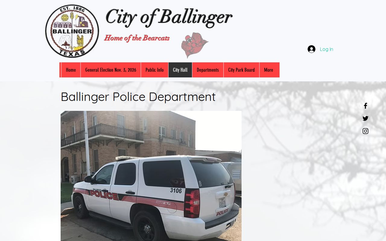 Ballinger Police Department criminal records contact page
