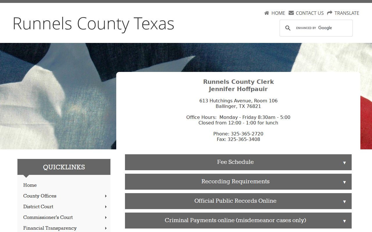 Runnels County misdemeanor criminal records County Clerk