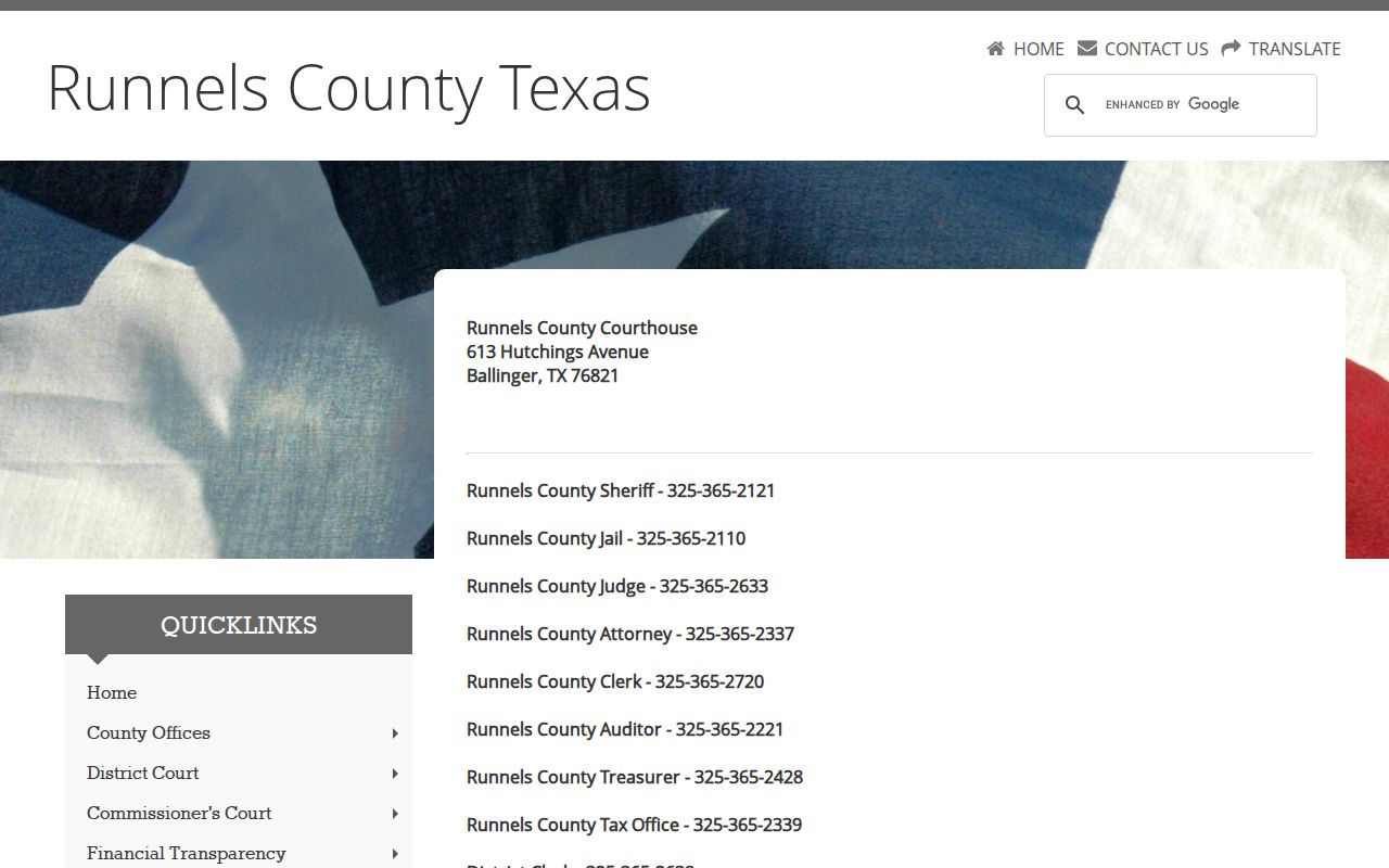 Runnels County criminal record courthouse and justice office contacts