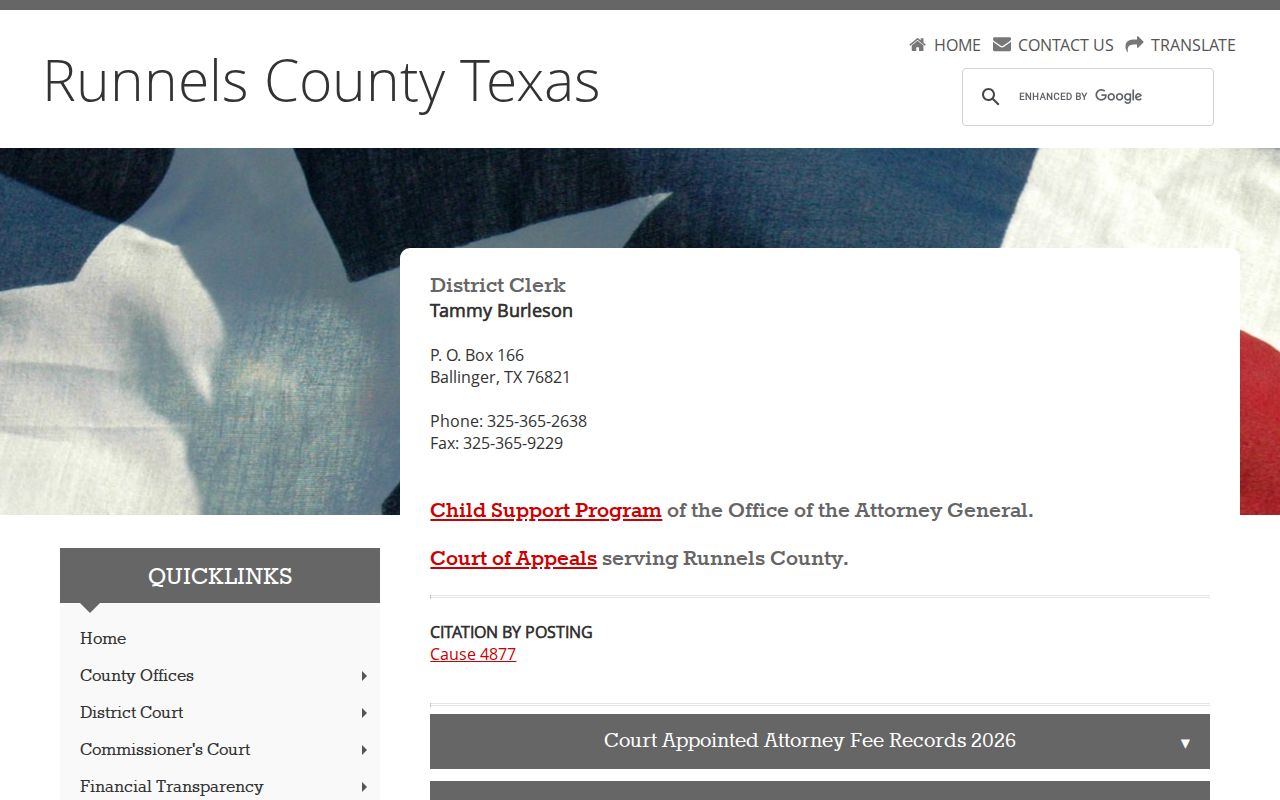 Runnels County criminal case records District Clerk office