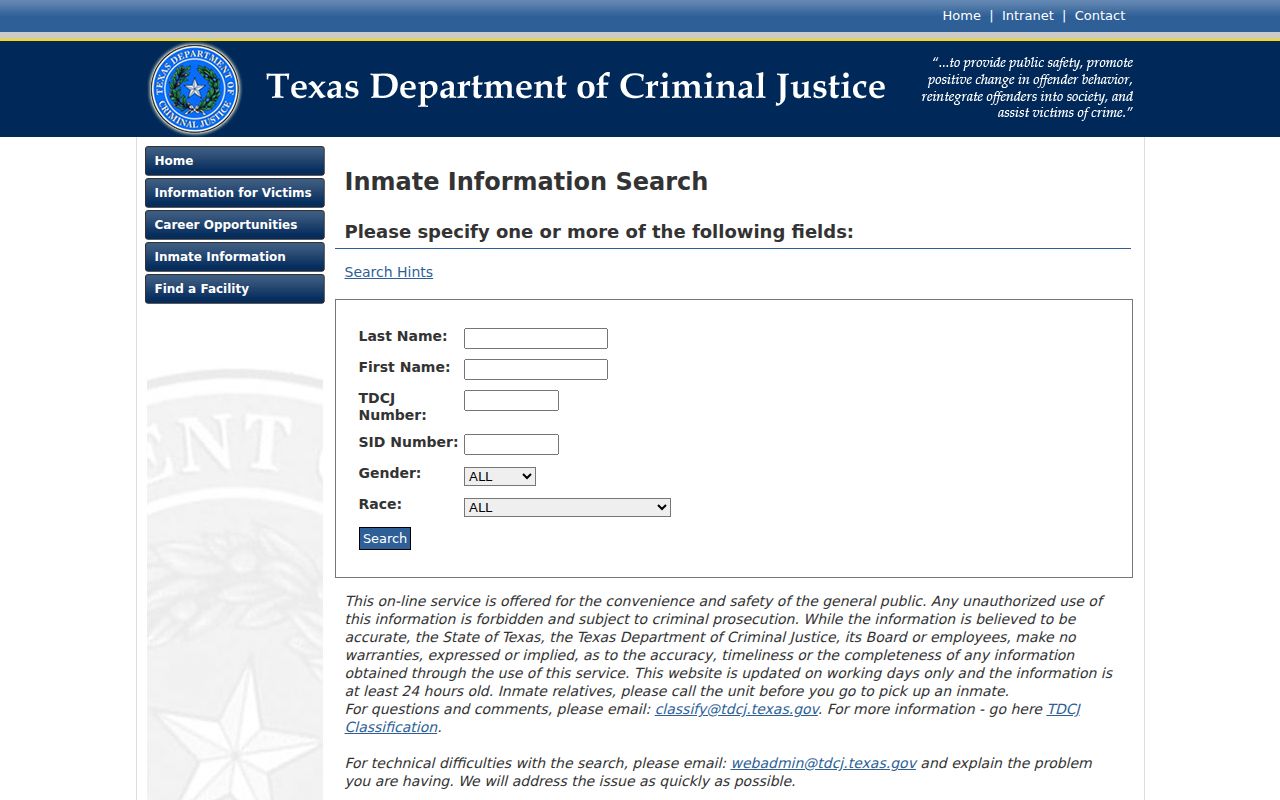 Runnels County criminal record TDCJ inmate search channel