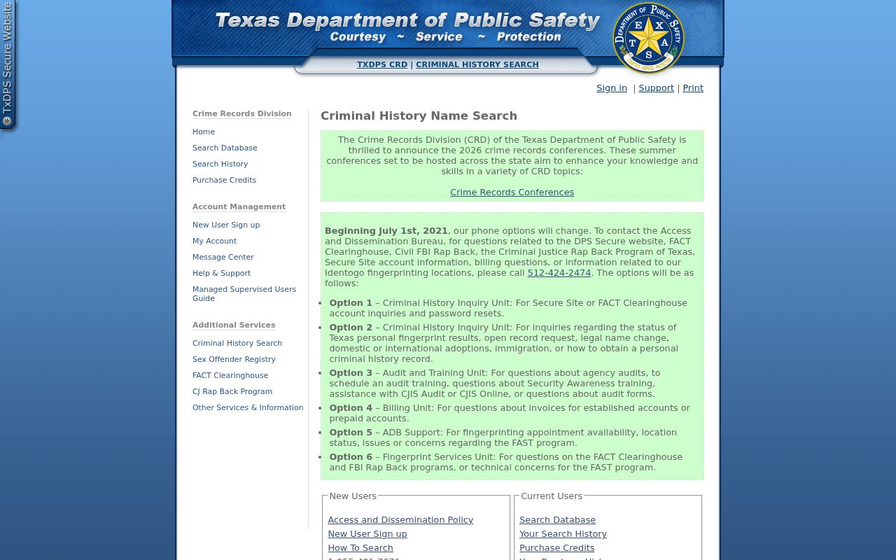 Runnels County criminal history Texas DPS name search